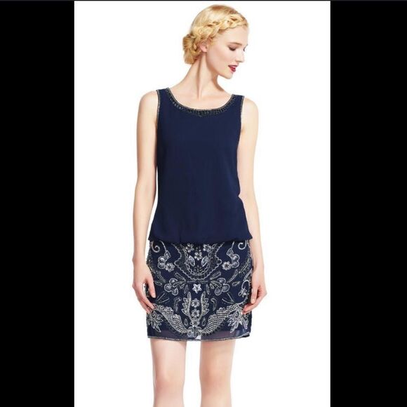 NWT Adrianna Papell Sleeveless Beaded Cocktail Mini Dress - Picture 1 of 10